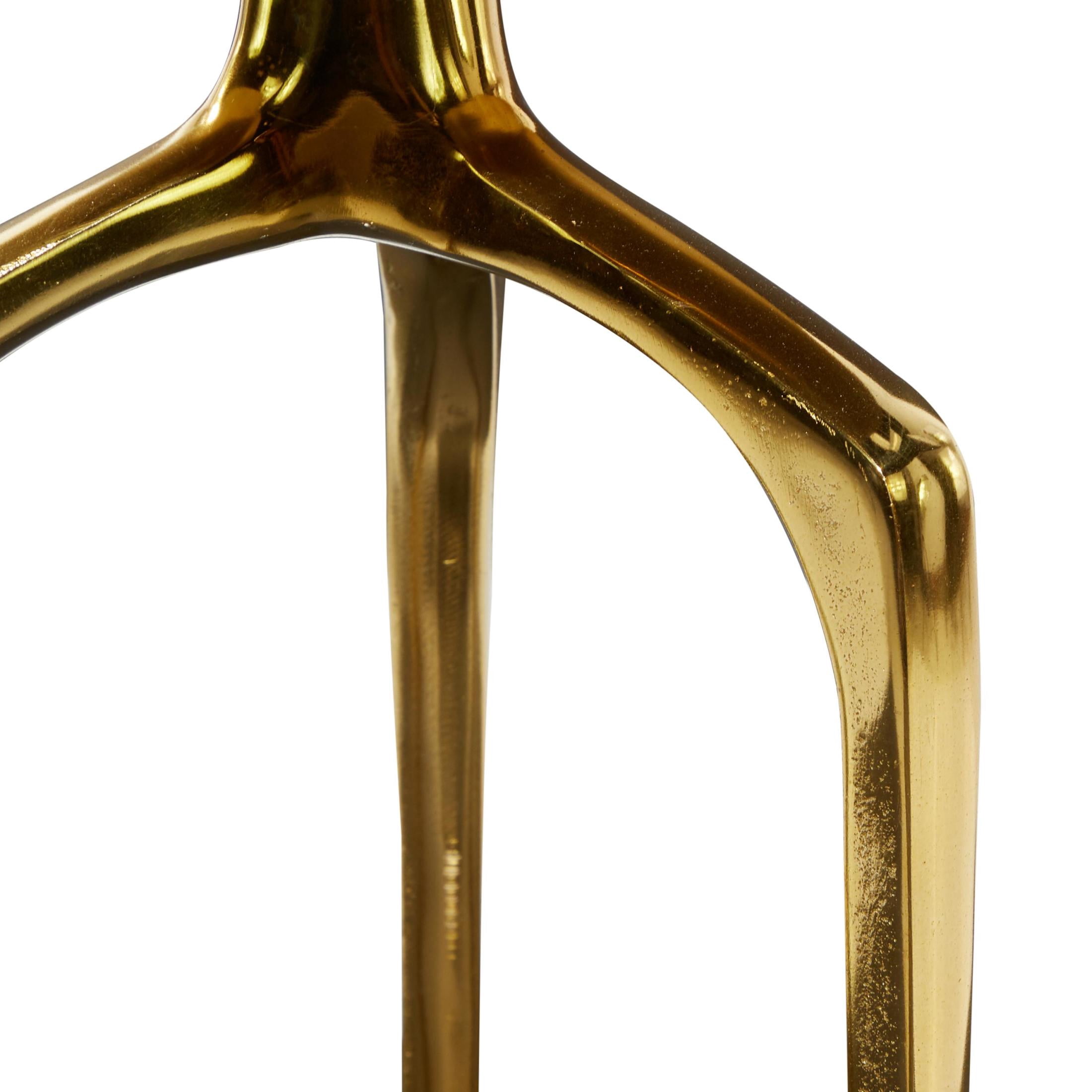 DecMode Contemporary Aluminum Round Tripod Side Table with Shiny Gold Finish, 13"W x 22"H