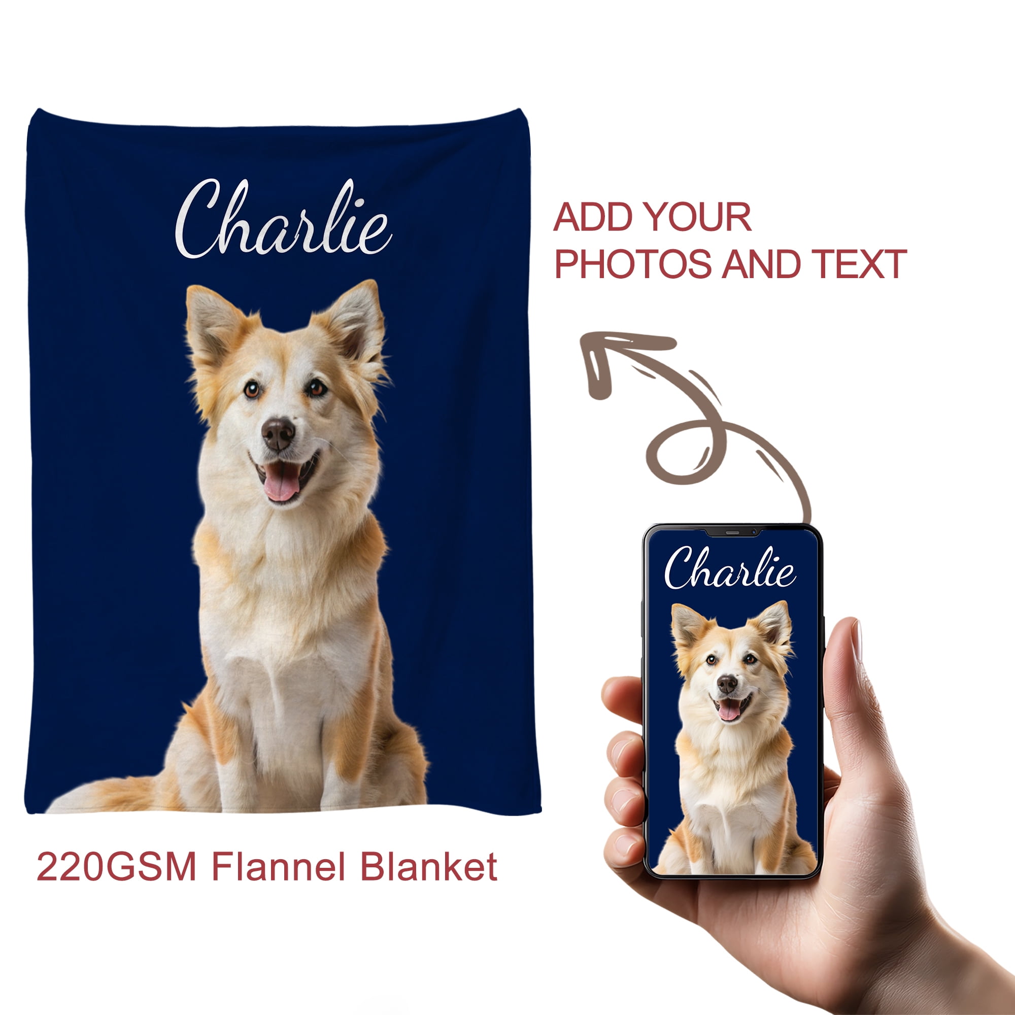 Custom Pet Blanket With Photo and Name, Dog Blanket, Personalized Dog Photo Blanket, Custom Dog Pet Gift, 40"x50"