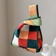 thumbnail image 4 of Bolsos Con Asa Superior Bolso de mano de color a cuadros con paneles de punto en la muñeca informal para vacaciones de fin de semana, 4 of 8