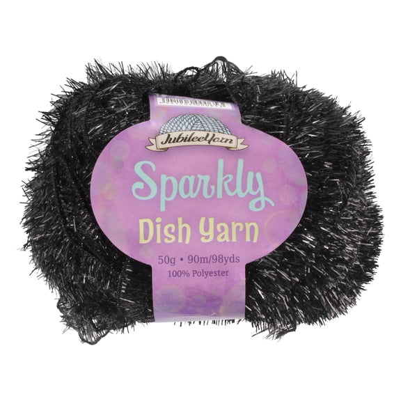 JubileeYarn Sparkly Dish Scrubby Yarn - Worsted Weight - 50g/Skein - 02 Black - 1 Skein