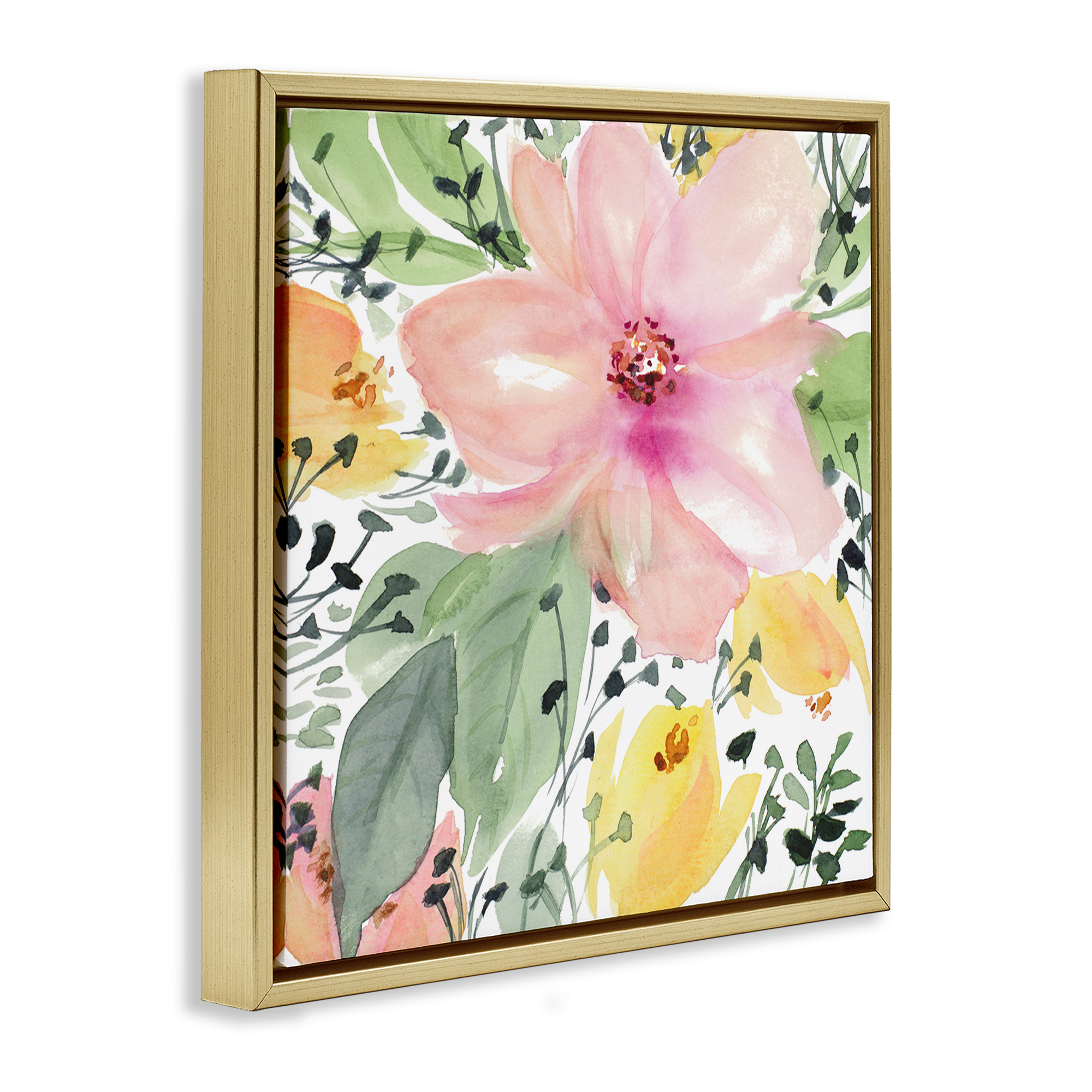 Stupell Industries Birds Eye Floral Botanical & Floral Painting Gold Floater Framed Art Print Wall Art, 25 x 25