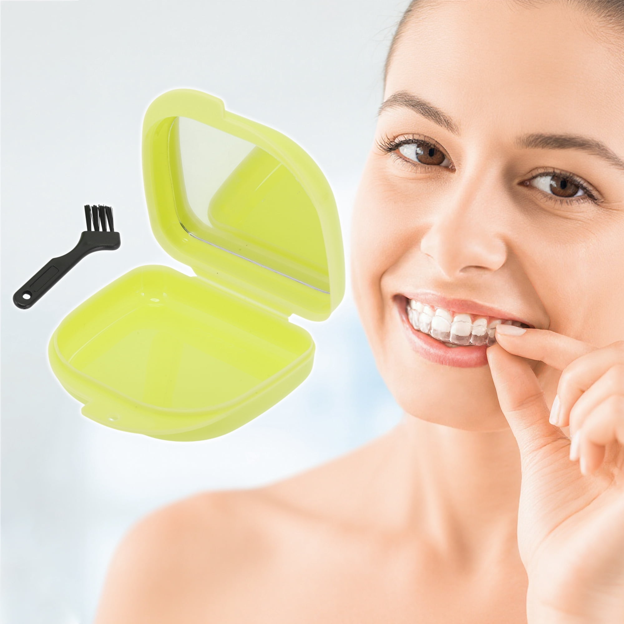 Unique Bargains Compact Braces Box with Brush 1 Set Yellow