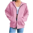 thumbnail image 2 of Oversized Full Zip Hoodie Jackets Womens Fleece Lined Long Sleeve Hooded Sweatshirts Outwear Coats with Pockets (XL, Pink), 2 of 6