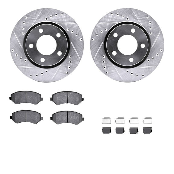 Dynamic Friction Company Front Brake Rotors-Drilled and Slotted-Silver with 5000 Advanced Brake Pads includes Hardware 7512-40411