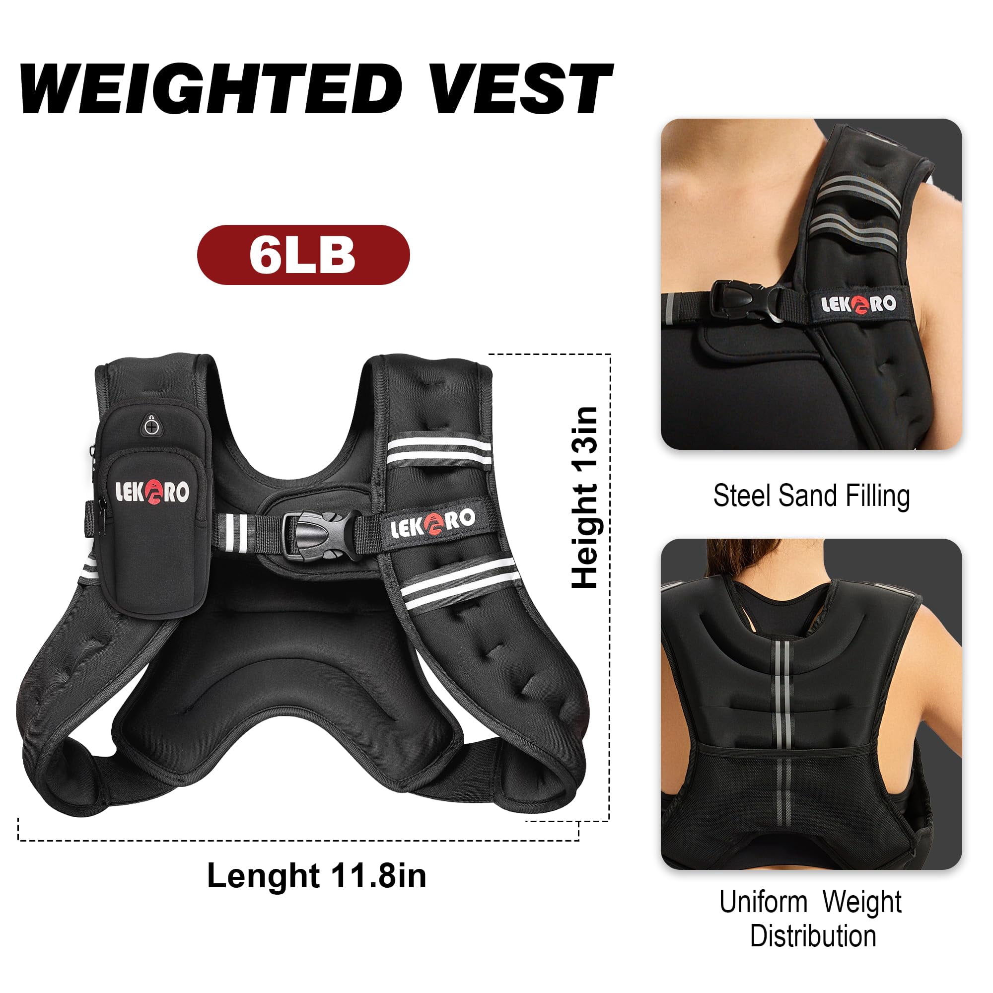 Weighted Vest for Men Women,  6LB 8LB 12LB 16LB 20LB 25LB 30LB Weights Vest with Adjustable Buckles & Reflective Stripes | Weight Vest for Walking Running Hiking Workout Gym training