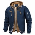 thumbnail image 2 of HOMADLES Men's Zip Up Jacket Long Sleeve Windbreaker Hoodie Jacket Fashion Fake Layered Coat Bomber Jacket for Cold Weather Navy Size 3XL, 2 of 9