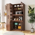 thumbnail image 2 of Kitchen pantry cabinet with multi-functional pull-out multi-tier storage shelf,Farmhouse Storage Cabinet with 4 Doors,Pantry Organizers for Kitchen,Dining Room, Brown, 2 of 9
