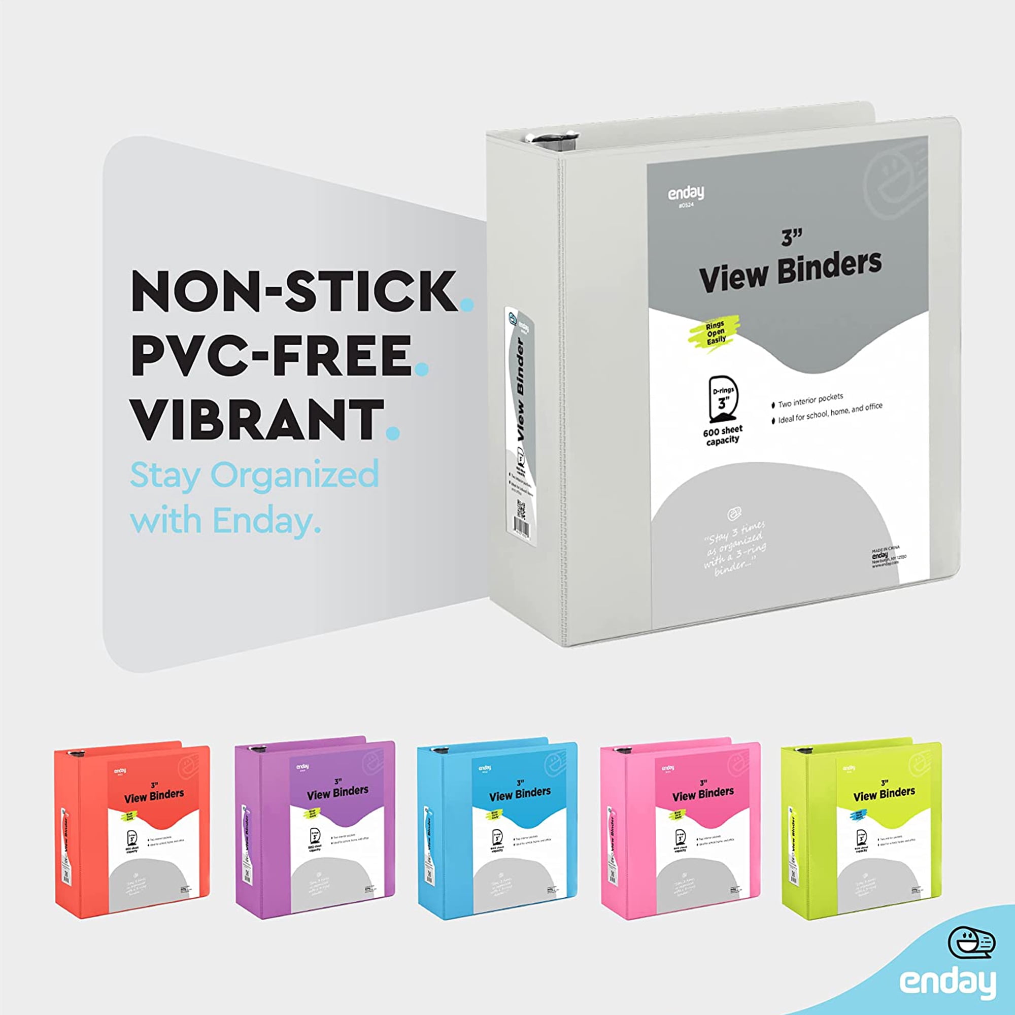 Enday 3 Inch Binder 3 Ring Binders with Pockets for Home, Office, School Supplies Organization, Gray 6 Pc