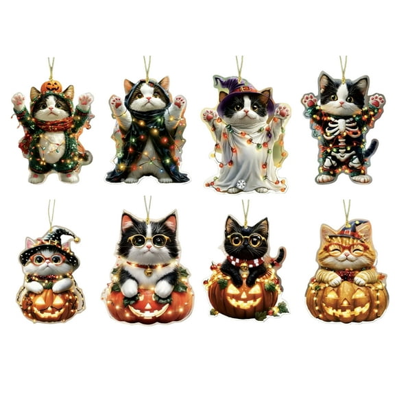 Happydeer Car Halloween Rearview Mirror Hanging Pendant Cartoon Skull Cat Auto Interior Accessory 2D Flat Acrylic Hanging Charm for Car Backpack (8pcs)