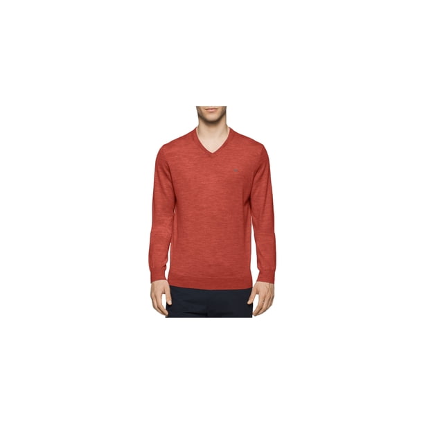 Calvin Klein Merino suéter con cuello en V para hombre, naranja, XX-Large Calvin Klein Pull-over