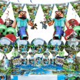 thumbnail image 2 of Mining Pixel-platos de juego, mantel para Baby Shower, suministros de decoración para fiesta de cumpleaños, banderas, tazas, servilletas, juego de vajilla desechable, 2 of 4