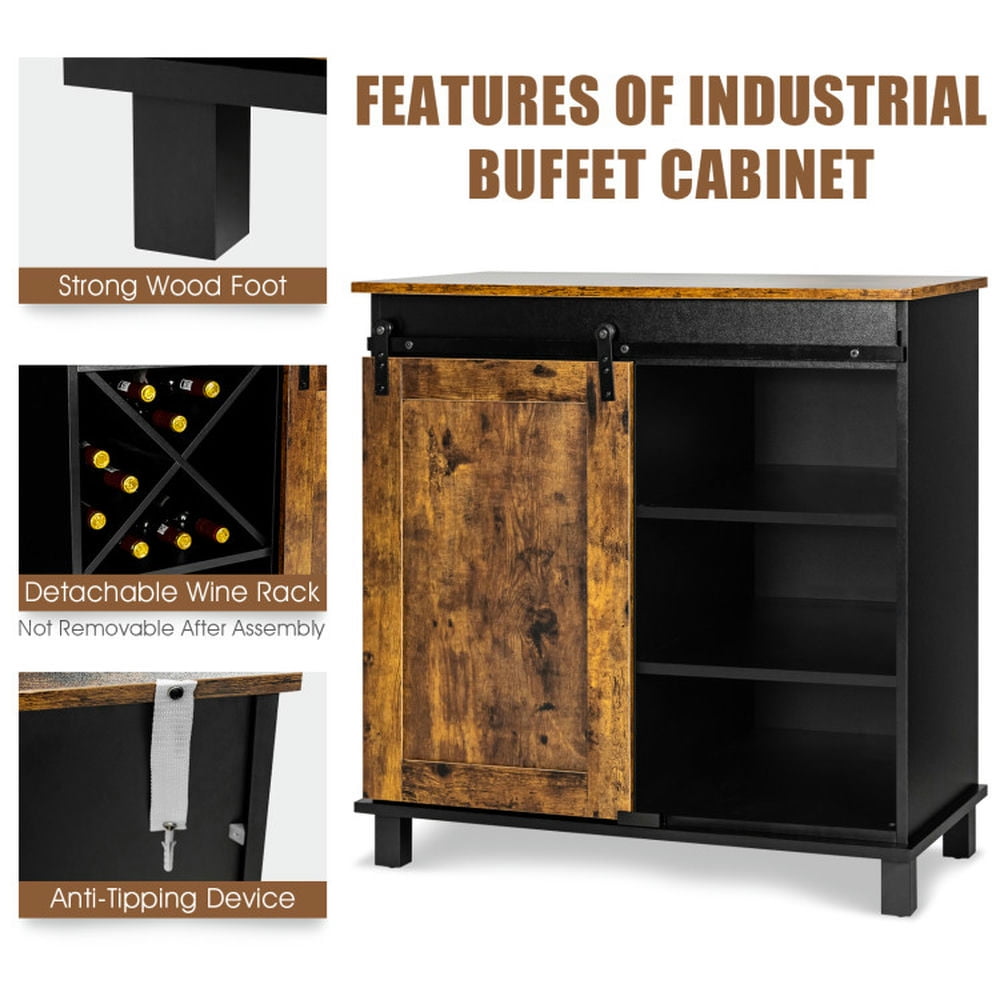 Finihen Kitchen Storage Cabinet, Buffet Sideboard, Industrial Storage Cabinet with Sliding Barn Door, for Dining Room, Kitchen, Living Room, Rustic Brown Finihen Kitchen Storage Cabinet, Buffet Sideboard, Industrial Storage Cabinet with Sliding Barn Door, for Dining Room, Kitchen, Living Room, Rustic Brown
