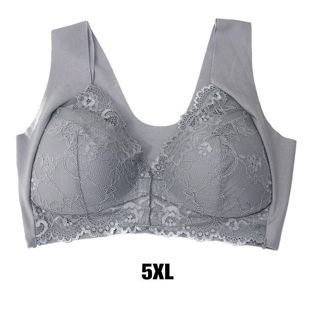 Front Closure Beauty Back Comfortable seamless bras Shaping Push Up Seamless  Beauty Back Sports Bra,Womens Casual Comfort Lace Gray 5XL 