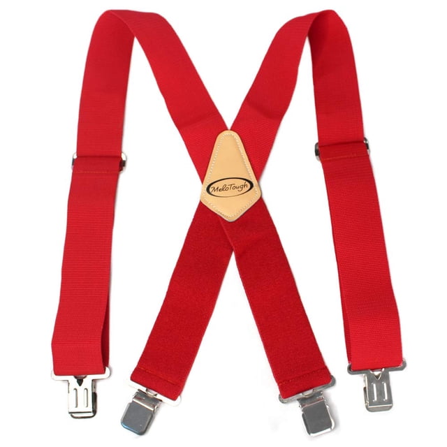 MELOTOUGH Bretelles pour Hommes 2 Pouces Larges Réglables et Élastiques Forme X avec Clips Très Forts - Usage Intensif (Rouge)