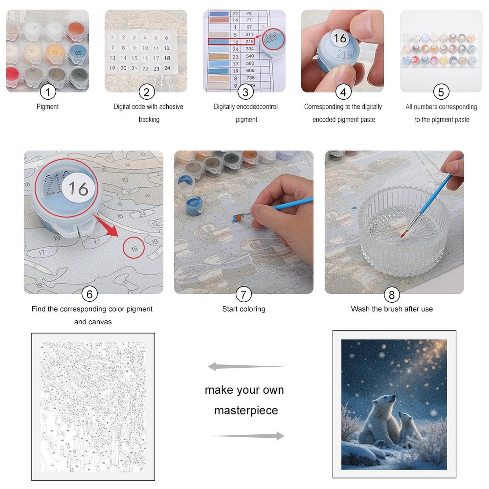Paint by Numbers Kit for Adults, Polar Bears Snowy Night Paint by Numbers, Easy Paint by Numbers Kit for Adults Beginner, DIY Adult Paint by Number Kits on Canvas, Home Decor