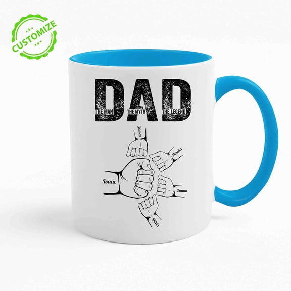Customizaholic Custom Dad Mug, The Man The Myth The Legend Mug, Personalized Fist Bump Dad Mug, Gift from Kids, Father’s Day Mug, Custom Name Mug, Gift for Him