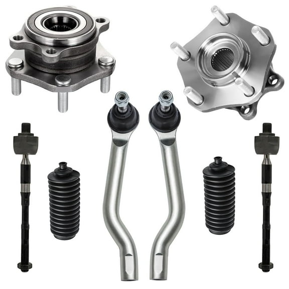Detroit Axle - 8pc Front Wheel Bearing Hubs Kit for Nissan Rogue Sport Qashqai, 2 Wheel Bearing and Hubs Assembly 4 Inner Outer Tie Rods 2 Boots Replacement