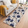 thumbnail image 2 of Navy Blue Floral Washable Runner Rugs 2'x6', Vintage Flower Botanical Brown Leaves Classic Low Pile Throw Entryway Rug Non-Slip Sturdy Edge Binding Carpet for Indoor Bedside Entrance Bedside, 2 of 9