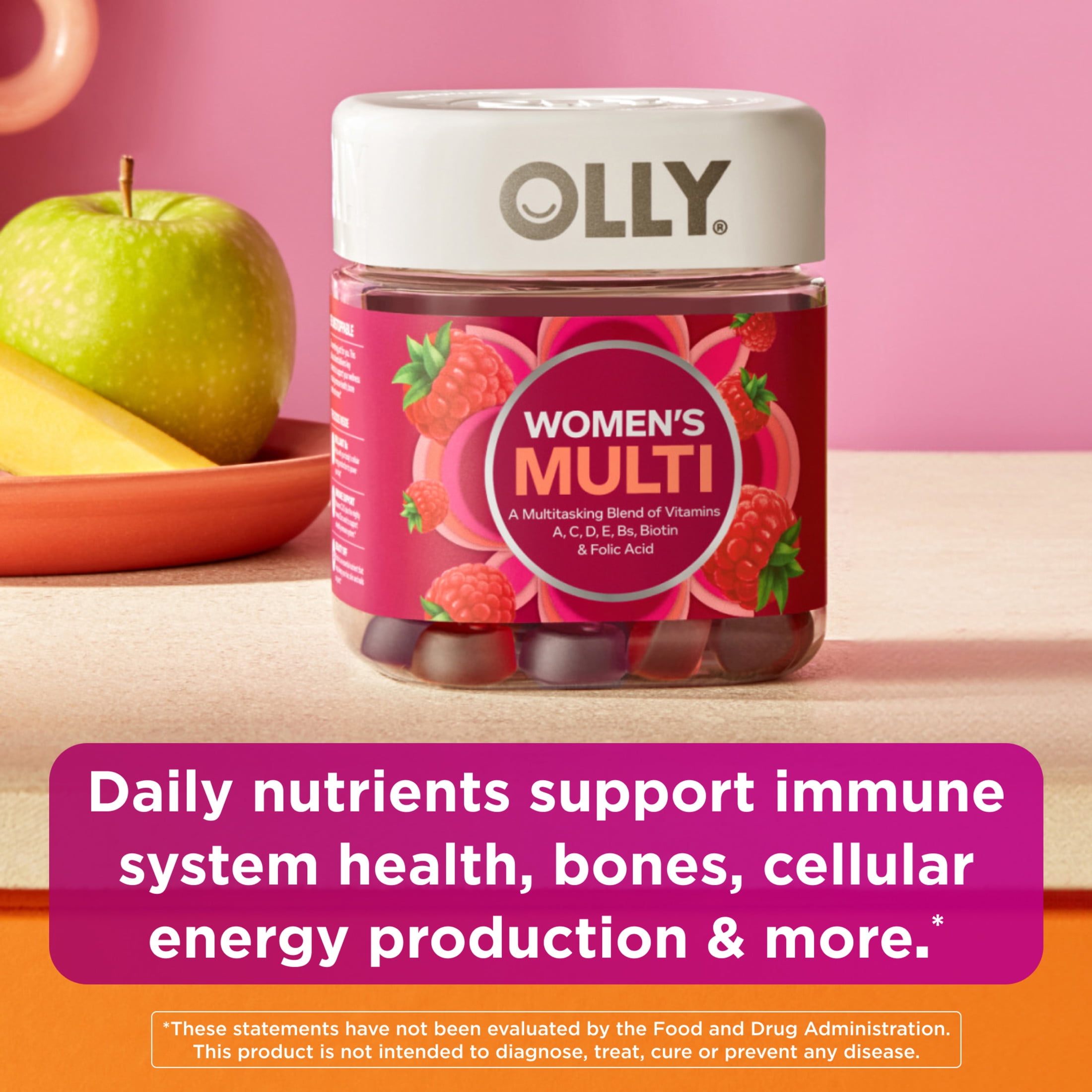 (3 pack) OLLY Women's Multivitamin Gummy Supplement, Vitamins A, D, C, E, Biotin, Folic Acid, 90 Count