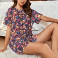 thumbnail image 4 of Gukieu Skull colorful daisy Print Women's Short-sleeved Pajama Set, Round Neck Button Top Elastic Shorts 2-piece Set, Summer Home Leisure Clothing-3X-Large, 4 of 6