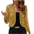 thumbnail image 2 of Women's Sequin Sparkly Cropped Cardigan Dressy Casual Shrugs for Evening Dresses Long Sleeve Open Front Shiny Jacket Yellow S, 2 of 6