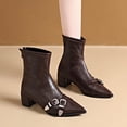 thumbnail image 2 of RXMEKW Ankle Boots for Women with Pointed Toe and Buckle Detail, Mid Heel Casual Boots, Faux Leather Short Barrel Boots with Block Heel and Rear Zipper, 2 of 9