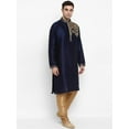 thumbnail image 4 of Royal Kurta Elegant Blue Silk Blend Patchwork Kurta and Cream Churidaar for Men, 4 of 8