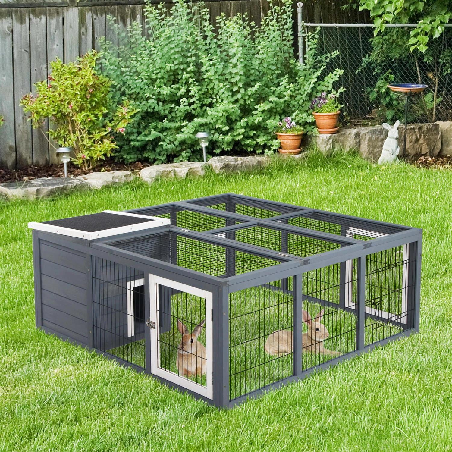 Pefilos 48" Wooden Rabbit Hutch Indoor, Outdoor Bunny Enclosure Guinea Pig Cage for Small Animals, Gray