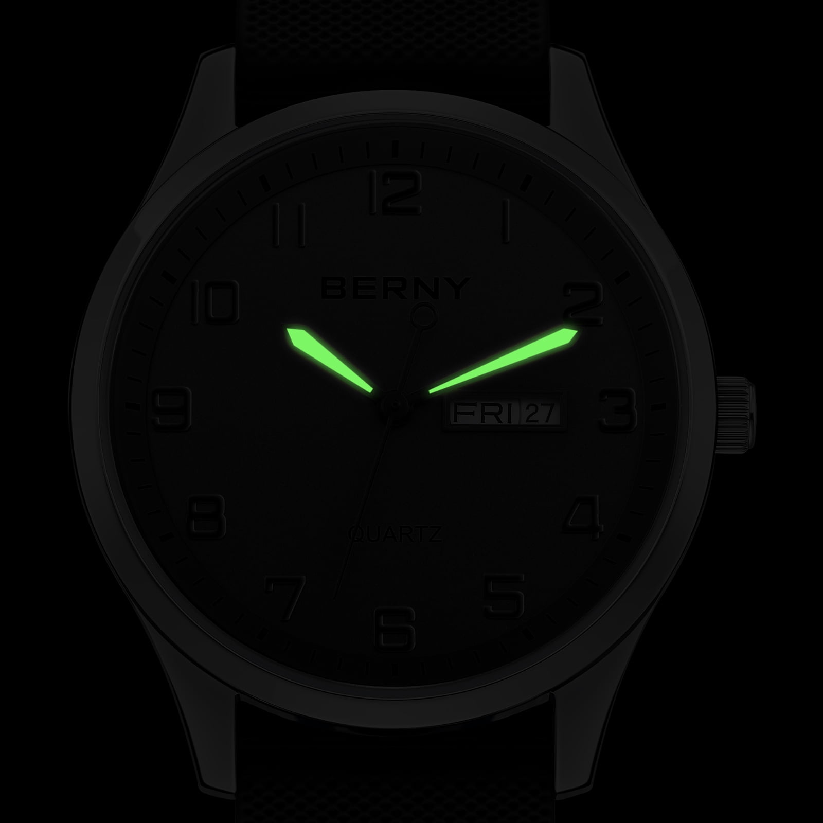 BERNY Modern Quartz Watch for Men Casual Easy Read Wristwatch with Arabic Numeral Watch Dial, Silicone Strap and Day & Date Calendar-White Dial