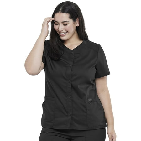 

Cherokee Workwear Revolution Women s Scrubs Top Snap Front V-Neck WW622