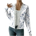 thumbnail image 2 of Roncen Women's Floral Printed Cardigan, White Open Front Knit Sweater with All-Over Blue & Yellow Flowers and Lace Trim, Feminine Spring Cover-Up, 2 of 8