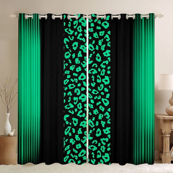 Homewish Cheetah Leopard Print Black Out Curtains, Chic Cartoon Polkadot Curtains Pack of 2 (42x63 Each), Black Green Stripes Ombre Bedroom Curtains, Blackout Curtains Home Decor