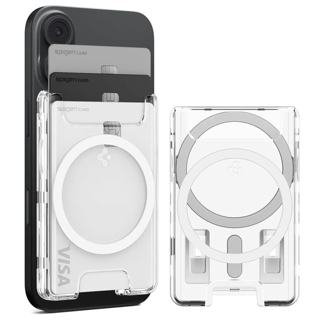 Billetera MagSafe Spigen para iPhone 17 a 12, Pixel 10, Transparente