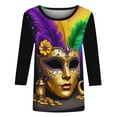 thumbnail image 5 of Cadancy Mardi Gras Shirt Women 3/4 Sleeve Trendy Crewneck Pullover Tunic Tops Rave Party Mask Print Carnival Blouse Casual Loose Holiday Outfits, 5 of 6