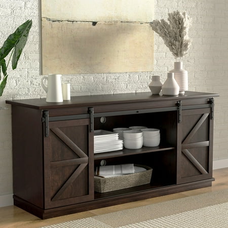 homall farmhouse sliding barn door tv stand for tvs up to 65 espresso