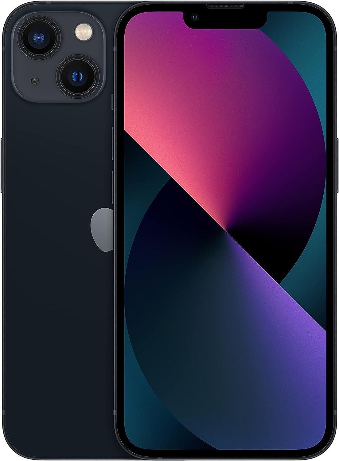 Restored Apple iPhone 13 256GB Midnight Fully Unlocked Bundle: LED Wireless Speaker, Bluetooth Headphones, Screen Protector, Wireless Charger, & Phone Stand (Refurbished)