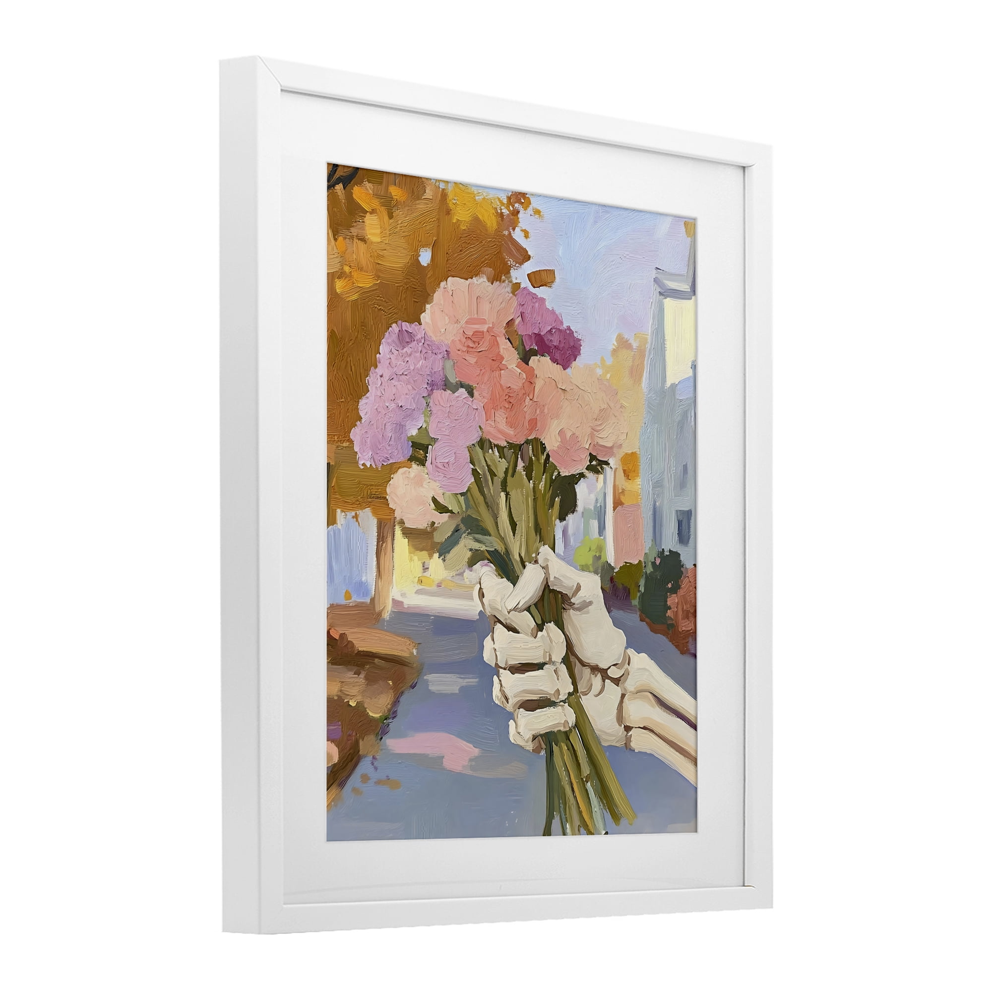 Stupell Industries Skeleton Hand Holding Flowers White Framed Print Under Glass, design by The Prints Vibe