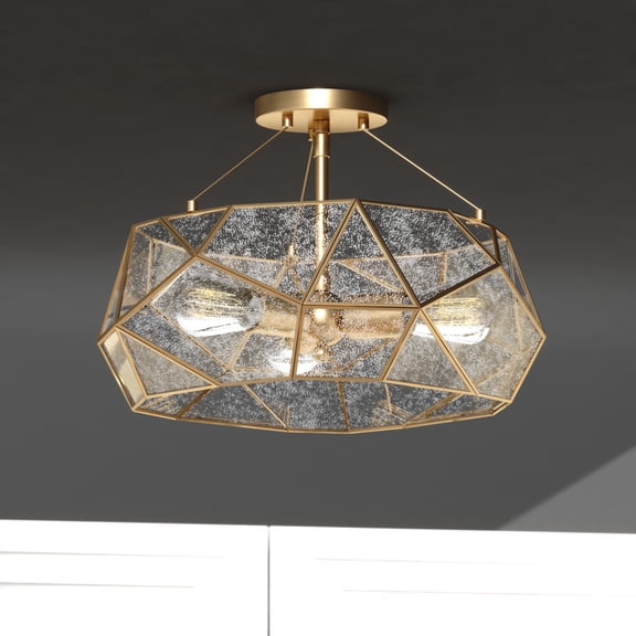 Euclid 16" 3 Light Semi-Flush Mount Aged Brass