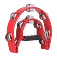 thumbnail image 2 of Musical Tambourine Handbell with Double Row Metal Jingles Percussion Drum Party Gift Percussion Instruments red, 2 of 8