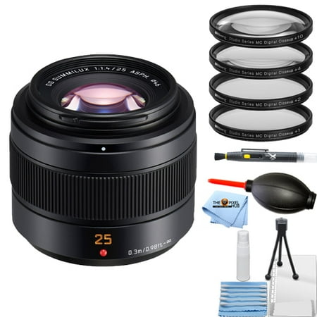 Panasonic Leica DG Summilux 25mm f/1.4 II ASPH. Lens H-XA025 Essential Bundle with Macro/Close Up Filter Kit  Cleaning Pen  Blower  Microfiber Cloth and Cleaning Kit