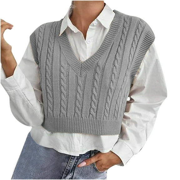 AOOCHASLIY 2023 Womens Sweater Women Fashion Casual Sleeveless Knitted Vest Women Fashion Sweater Vest