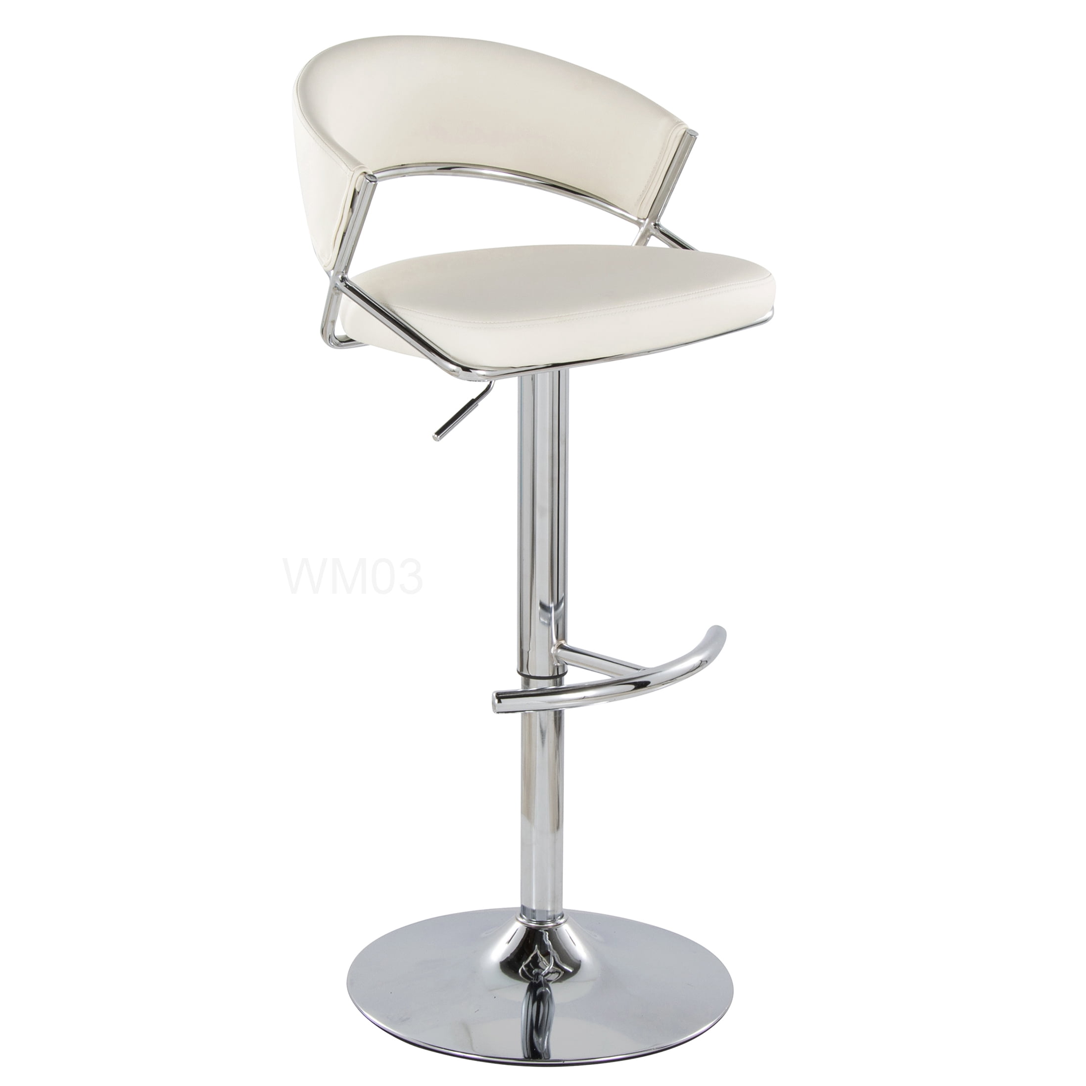 Modern Swivel Bar Stools Set of 2, White PU Leather Adjustable Height Chair with Chrome Footrest
