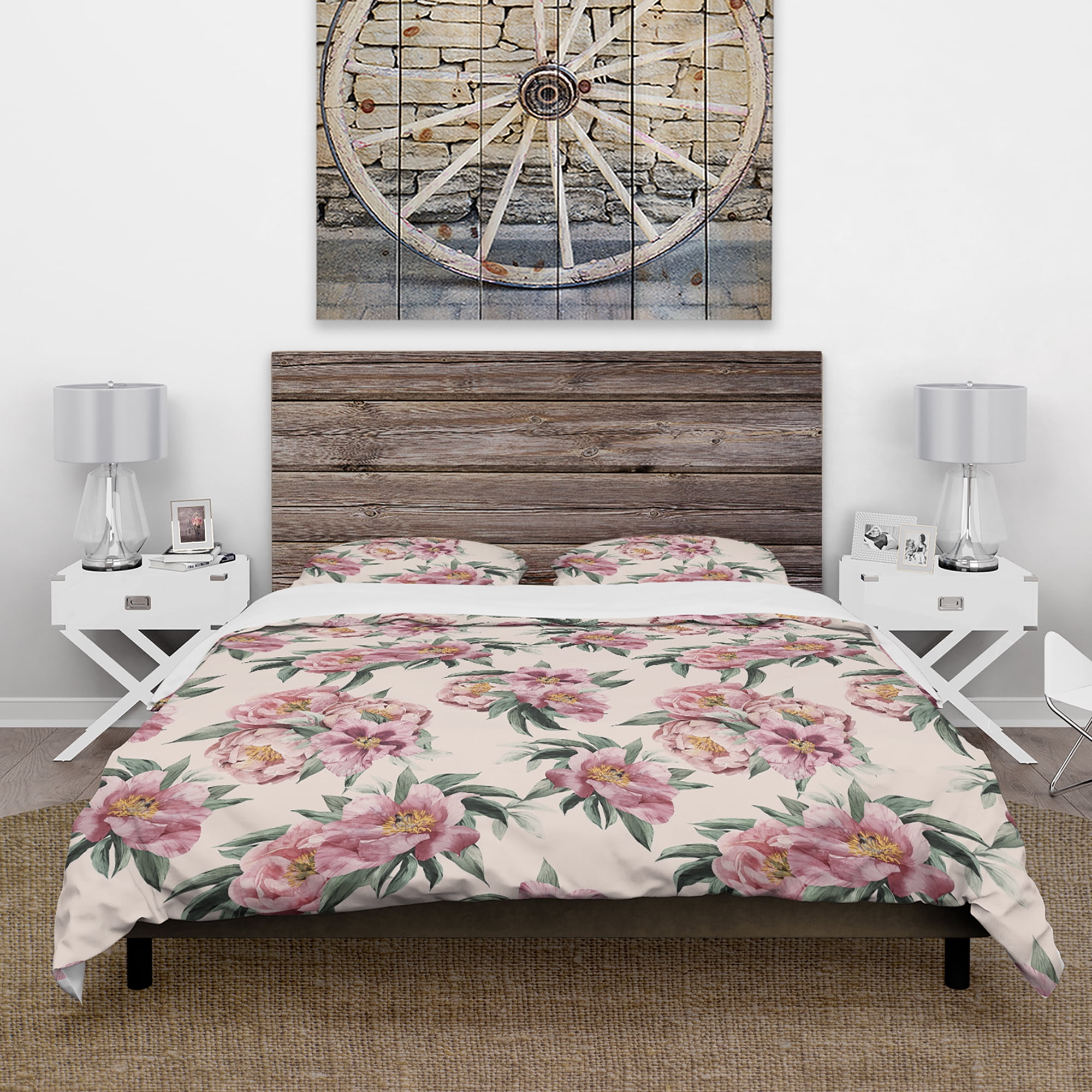 Designart 'Pink Peonies' Floral Duvet Cover Set