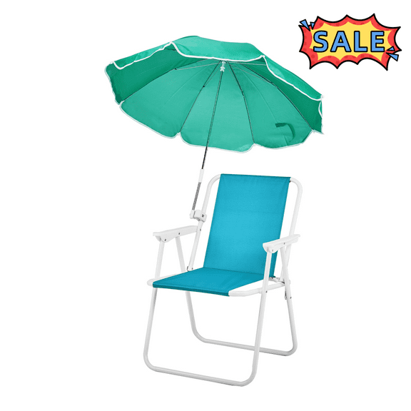Tcbosik Beach Chair with Umbrella for Outdoor, Heavy Duty Folding Chair, Lightweight Camping Chair, Mint Green