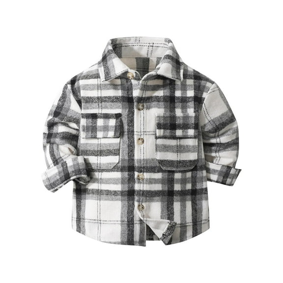 Elabch Toddler Kids Boys Girls Plaid Flannel Shirt Jacket Long Sleeve Lapel Button Down Pocketed Shirts Regular Fit Casual Fall Winter Coat, Sizes 2-8Y