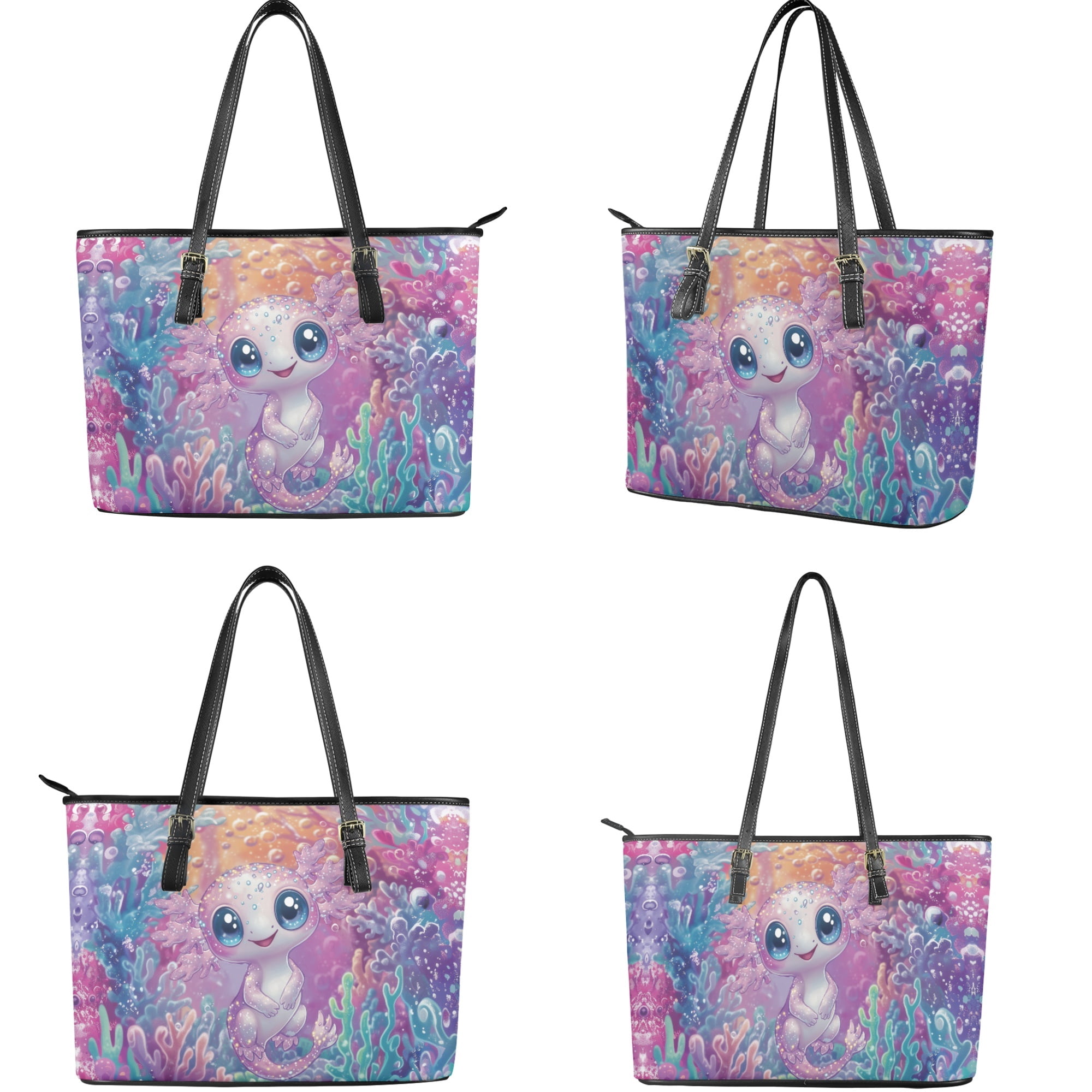 ZUXONGSY Axolotl Coral Print Women's Leather Tote Bag and Wallet Set Lightweight Top Handle Satchel Purse with Matching Clutch for Shopping Work