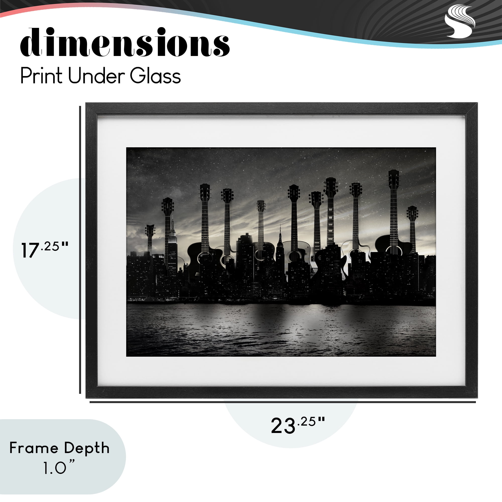 Stupell Industries Guitar Skyline Cityscape Black Framed Print Under Glass, design by CAD Designs