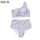 thumbnail image 2 of Traje de baño de un solo hombro para mujer, tankini, conjunto de bikini de cintura alta, traje de baño de 2 piezas con efecto push up, a rayas, 2 of 7