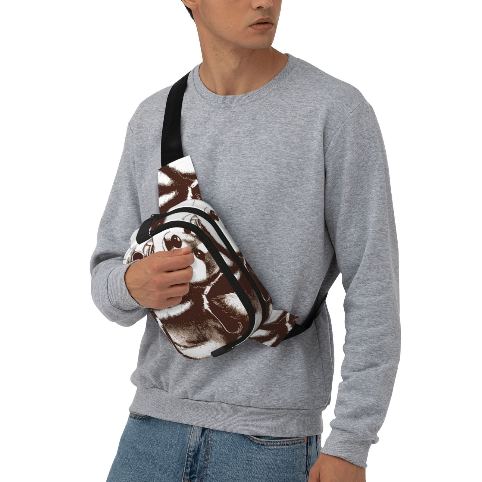 Picia Vintage Husky Dog Print Square Double-Layer Waist Bag Mini Adjustable Waist Belt Bag Exercise Running Travel Hiking