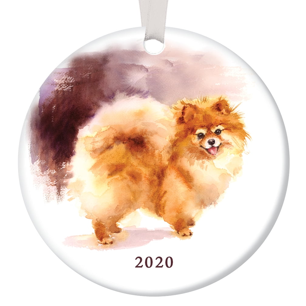 Pomeranian Ornament 2020 Porcelain Ceramic Dog Ornament 3 Flat Circle Christmas Ornament With Glossy Glaze White Ribbon Free Gift Box Or00241 Bella Walmart Com Walmart Com